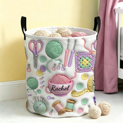 Crochet & Yarn Storage Basket with Handles, Large Capacity Laundry Basket