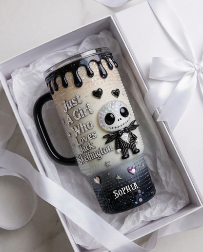 Just A girl Who Loves Nightmare - Personalized Halloween Tumbler With Handle