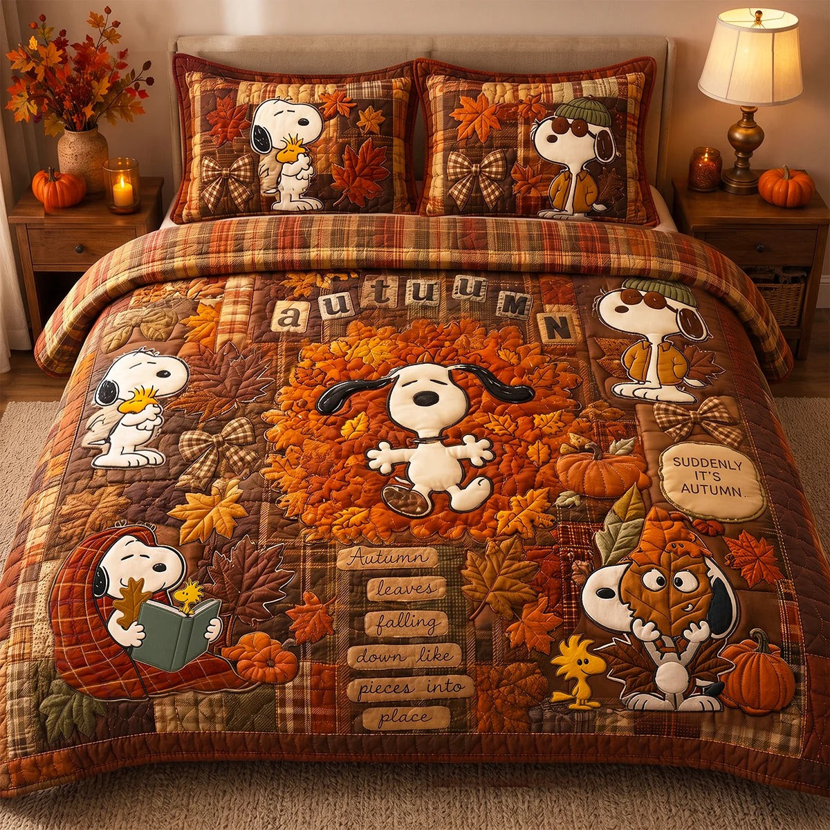 Lovely Fall Foliage Patchwork Quilt Bedding Set - Personalized Gifts