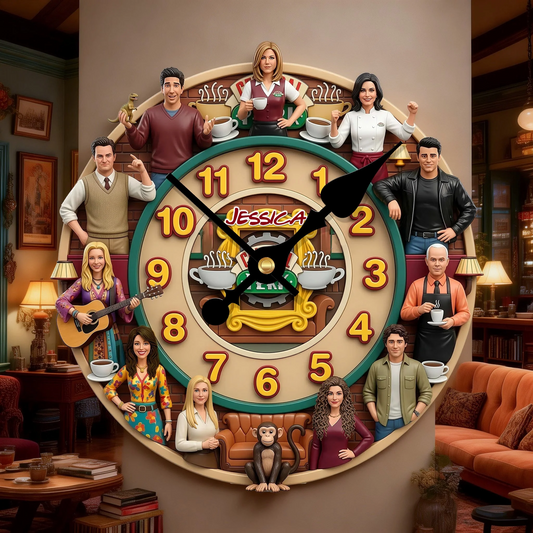 Retro Coffee Shop Squad Wall Clock - Personalized Gifts For Sitcom Lover Wall Clock