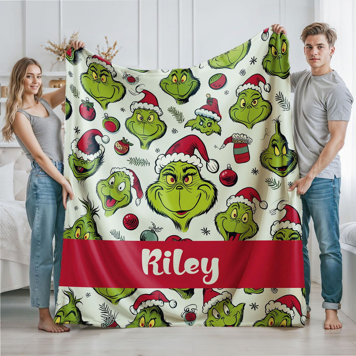 Funny Green Monster 2 - Personalized Stole Christmas Blanket