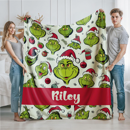 Funny Green Monster 2 - Personalized Stole Christmas Blanket