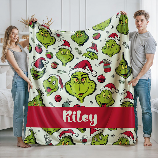 Funny Green Monster 2 - Personalized Stole Christmas Blanket
