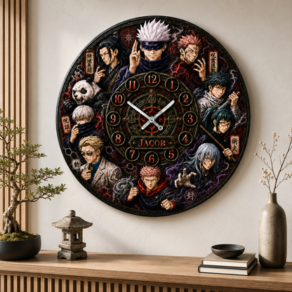 Personalized Dark Sorcerer Acrylic Wall Clock – Custom Name Anime Room Decor