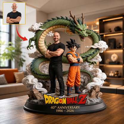Personalized Anime Dragon Warrior Figurine – Custom Photo Fantasy Acrylic Plaque