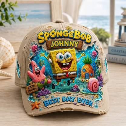 Personalized Underwater Cartoon Friends Cap – Custom Name Distressed Beach Hat