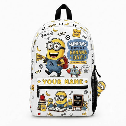Custom Name Funny Yellow Character Backpack - Personalized Kids School Bag Gift