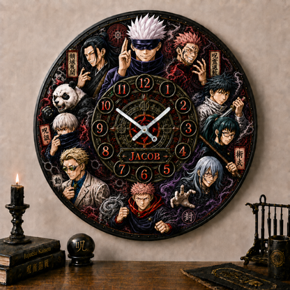 Personalized Dark Sorcerer Acrylic Wall Clock – Custom Name Anime Room Decor