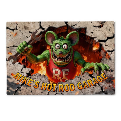 Hot Rod Garage Doormat - Personalized Gifts For Hot Rod Lovers