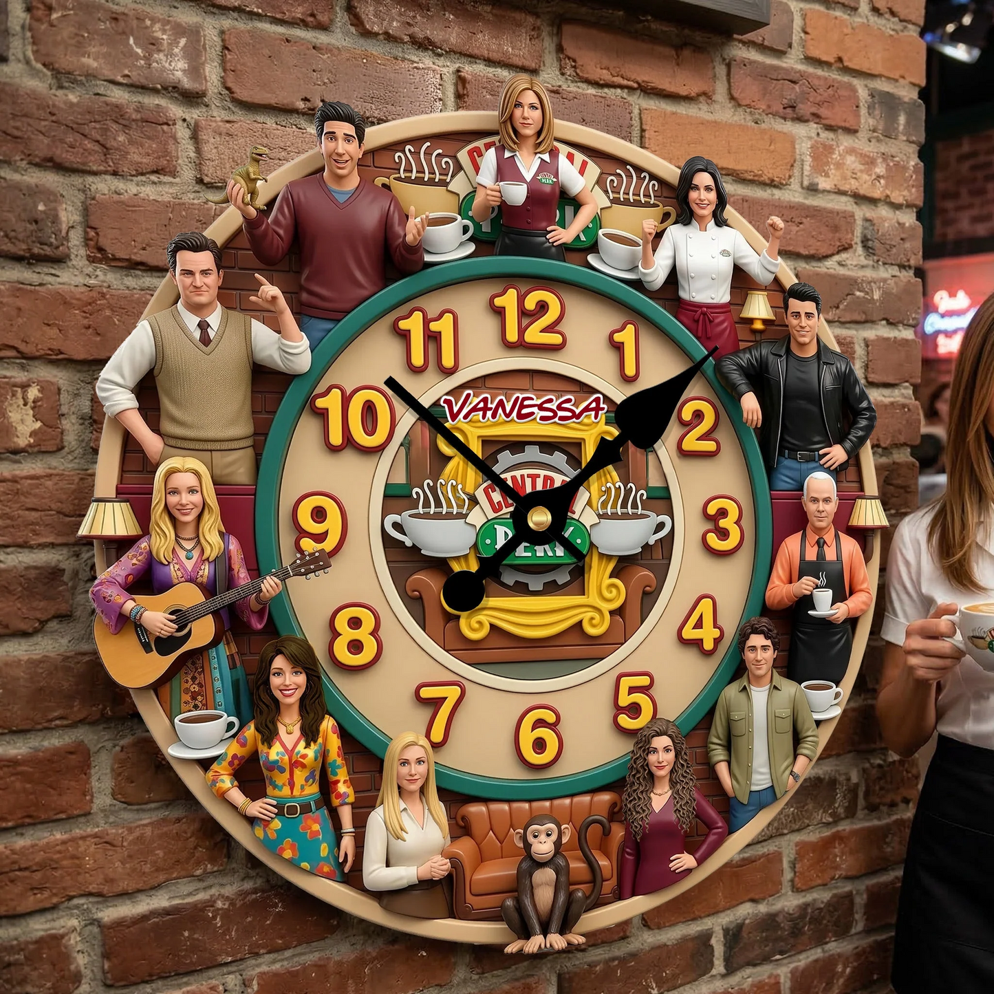 Retro Coffee Shop Squad Wall Clock - Personalized Gifts For Sitcom Lover Wall Clock