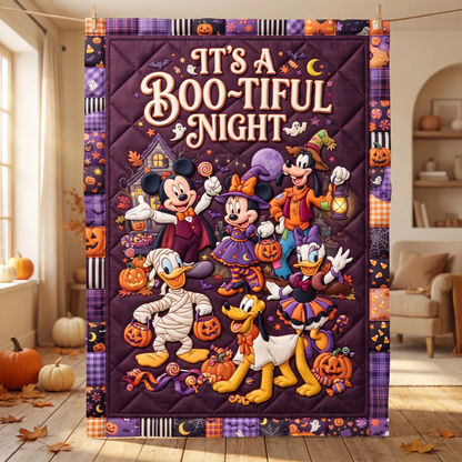 Personalized Mouse Friends Halloween Quilt Blanket - Custom Name Cartoon Blanket