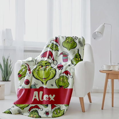 Funny Green Monster 2 - Personalized Stole Christmas Blanket