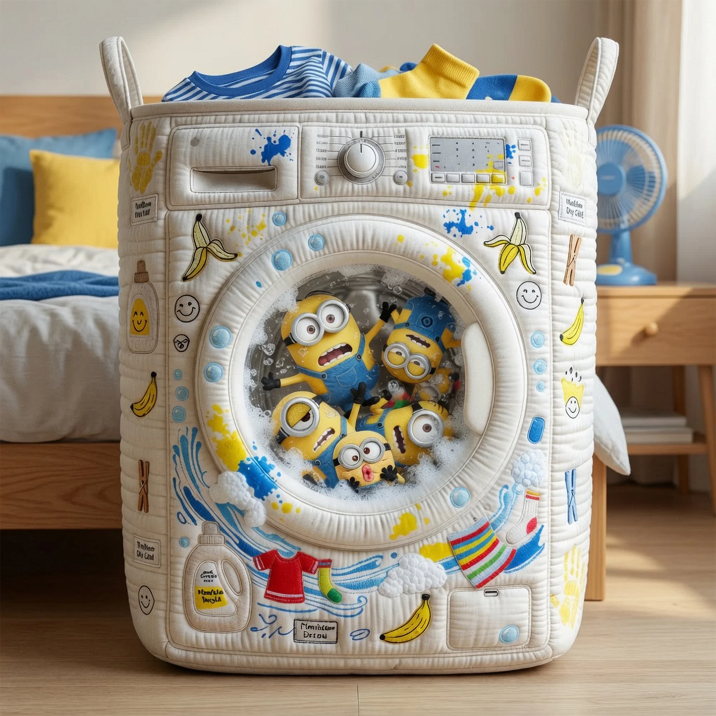 Personalized Yellow Funny Characters Quilt Basket - Custom Name Banana Cartoon Basket
