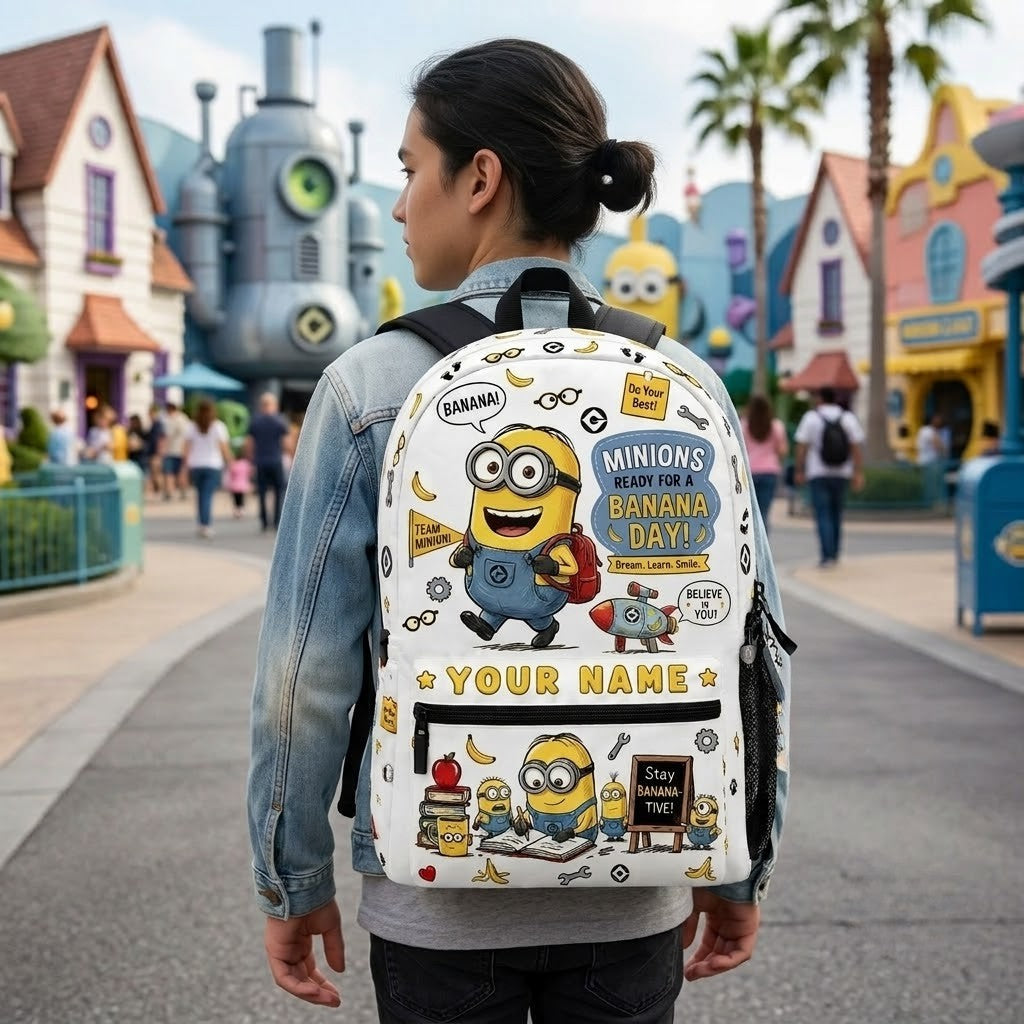 Custom Name Funny Yellow Character Backpack - Personalized Kids School Bag Gift