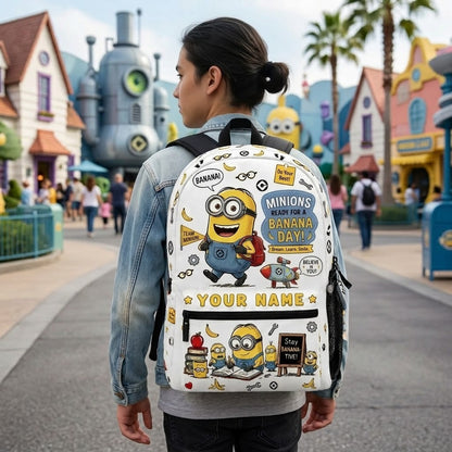 Custom Name Funny Yellow Character Backpack - Personalized Kids School Bag Gift