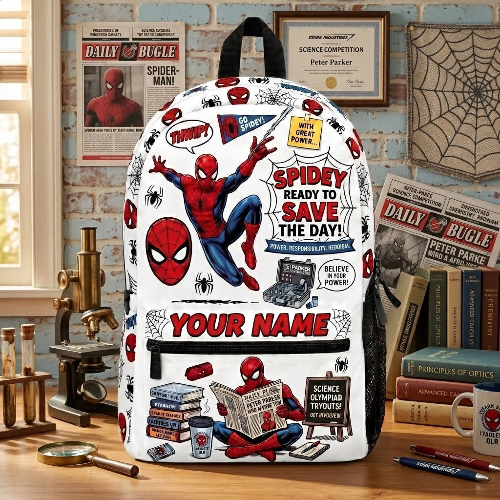 Personalized Superhero Spider School Backpack – Custom Name Comic Web Book Bag