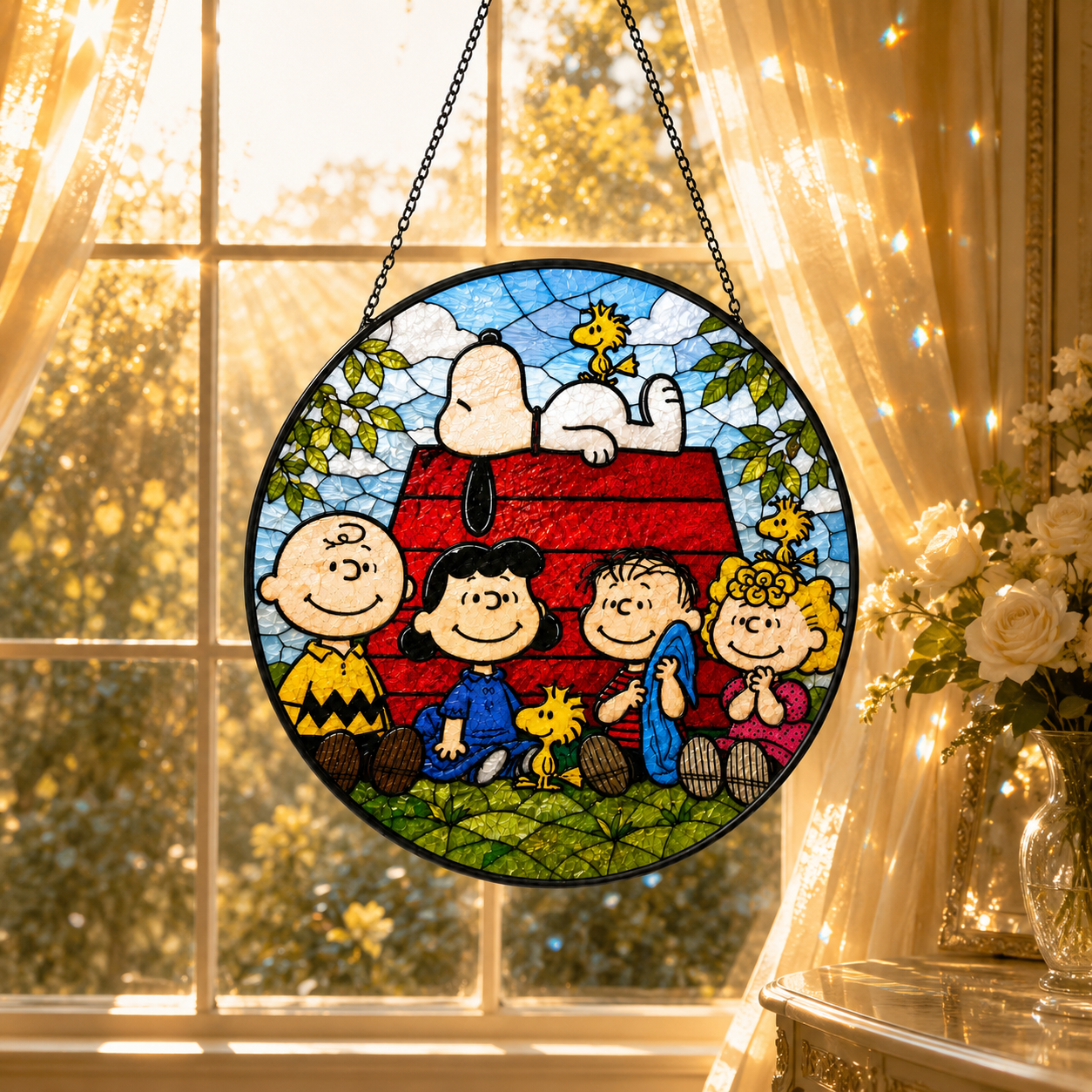Cartoon Friends Stained Glass Window Hanging - Personalized Gift