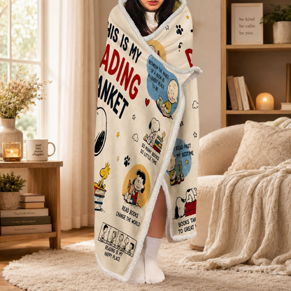 Personalized Book Lover Hooded Blanket, Custom Name Cute Dog Blanket, Reader Gift