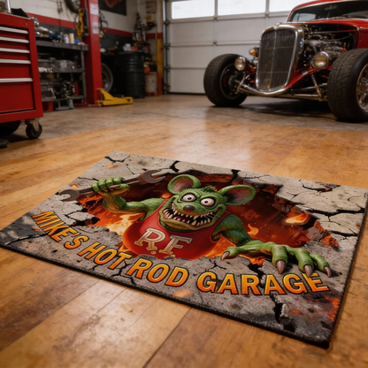 Hot Rod Garage Doormat - Personalized Gifts For Hot Rod Lovers