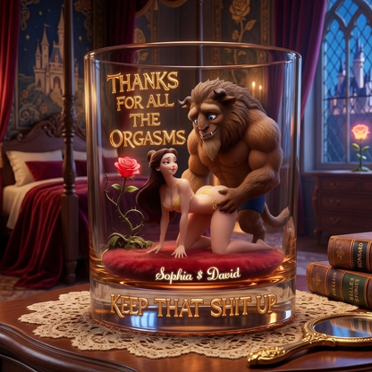Naughty Fairytale Couple Round Glass - Personalized Gifts For Couples