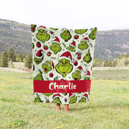 Funny Green Monster 2 - Personalized Stole Christmas Blanket
