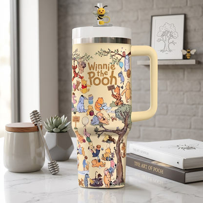 Classic Storybook Bear Tumbler with Handle – Woodland Friends Travel Cup, Cute Forest Animal Gift