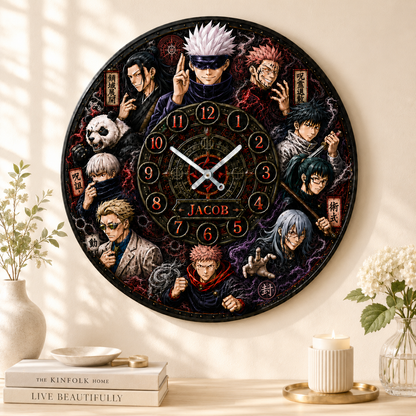 Personalized Dark Sorcerer Acrylic Wall Clock – Custom Name Anime Room Decor