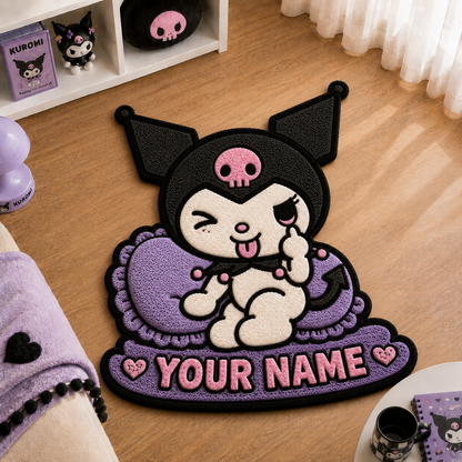 Personalized Gothic Evil Cat Tufted Rug – Custom Name Purple Cat Cute Bedroom Door Mat