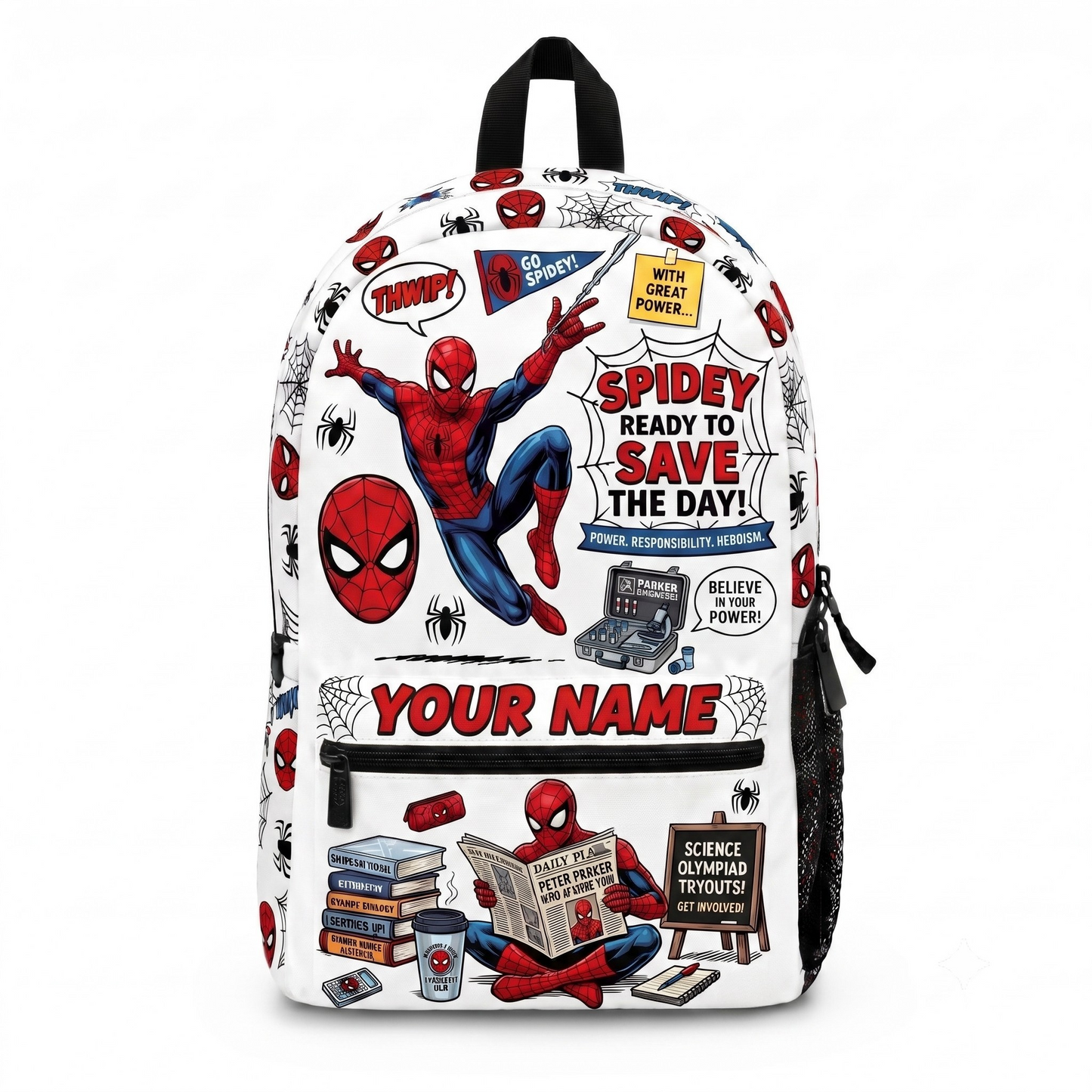 Personalized Superhero Spider School Backpack – Custom Name Comic Web Book Bag