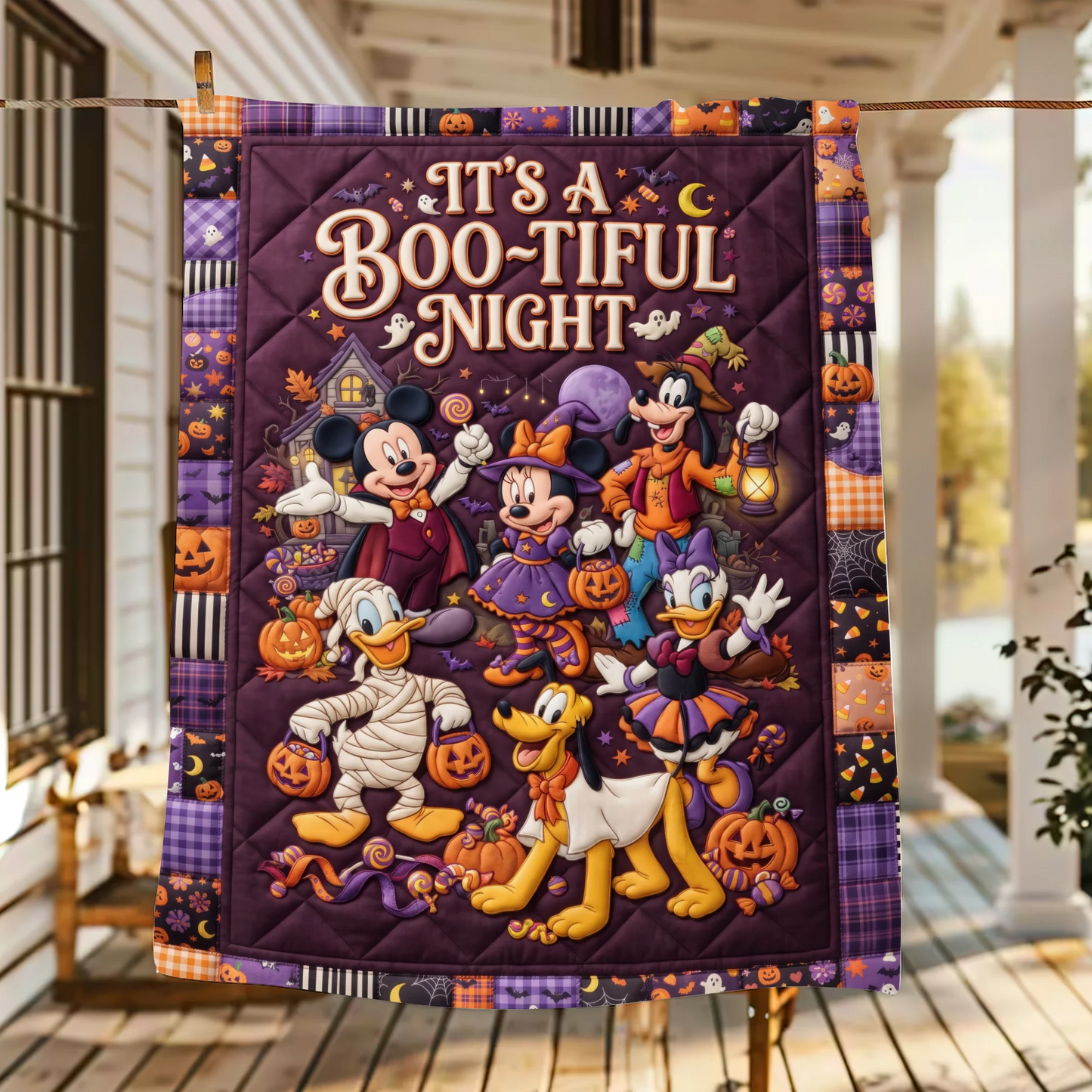 Personalized Mouse Friends Halloween Quilt Blanket - Custom Name Cartoon Blanket