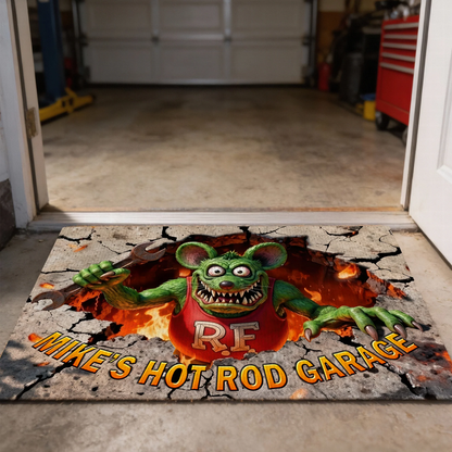 Hot Rod Garage Doormat - Personalized Gifts For Hot Rod Lovers