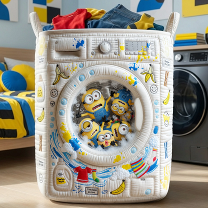 Personalized Yellow Funny Characters Quilt Basket - Custom Name Banana Cartoon Basket