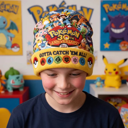 Celebrate 30 Years Of Catching Them All Custom Name Christmas Gift For Movie Fans - Personalized Beanie Hat