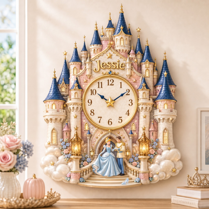 Personalized Magic Princess Wall Clock – Custom Name Castle Clock Decor