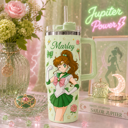 Personalized Moon Girl Travel Mug - Personalized Magical Girl Anime Tumbler with Handle