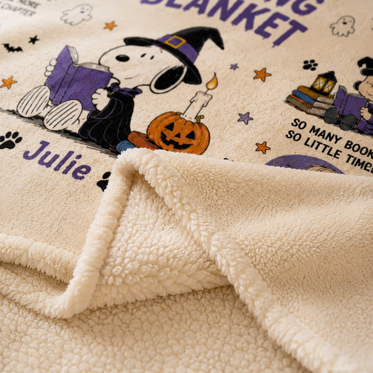 Personalized Cute Dog Spooky Reading Hooded Blanket, Halloween Book Lover Blanket Gift