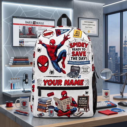 Personalized Superhero Spider School Backpack – Custom Name Comic Web Book Bag