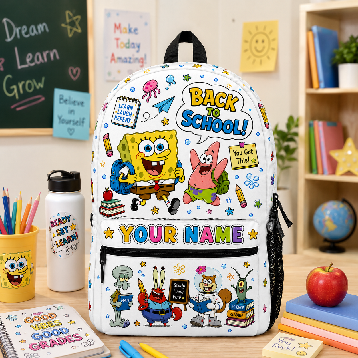 Personalized Ocean Cartoon Backpack - Custom Name School Backpack