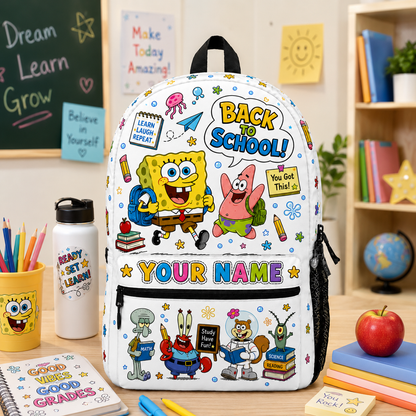 Personalized Ocean Cartoon Backpack - Custom Name School Backpack