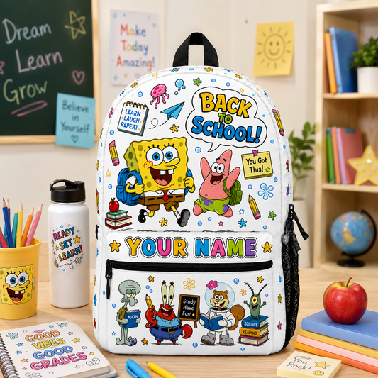Personalized Ocean Cartoon Backpack - Custom Name School Backpack
