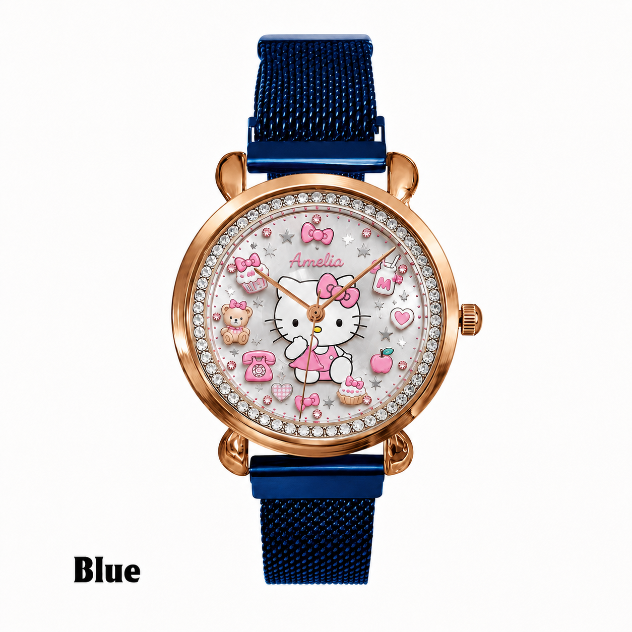 Personalized Pink Bow Cat hand Watch – Custom Name Gift for Her
