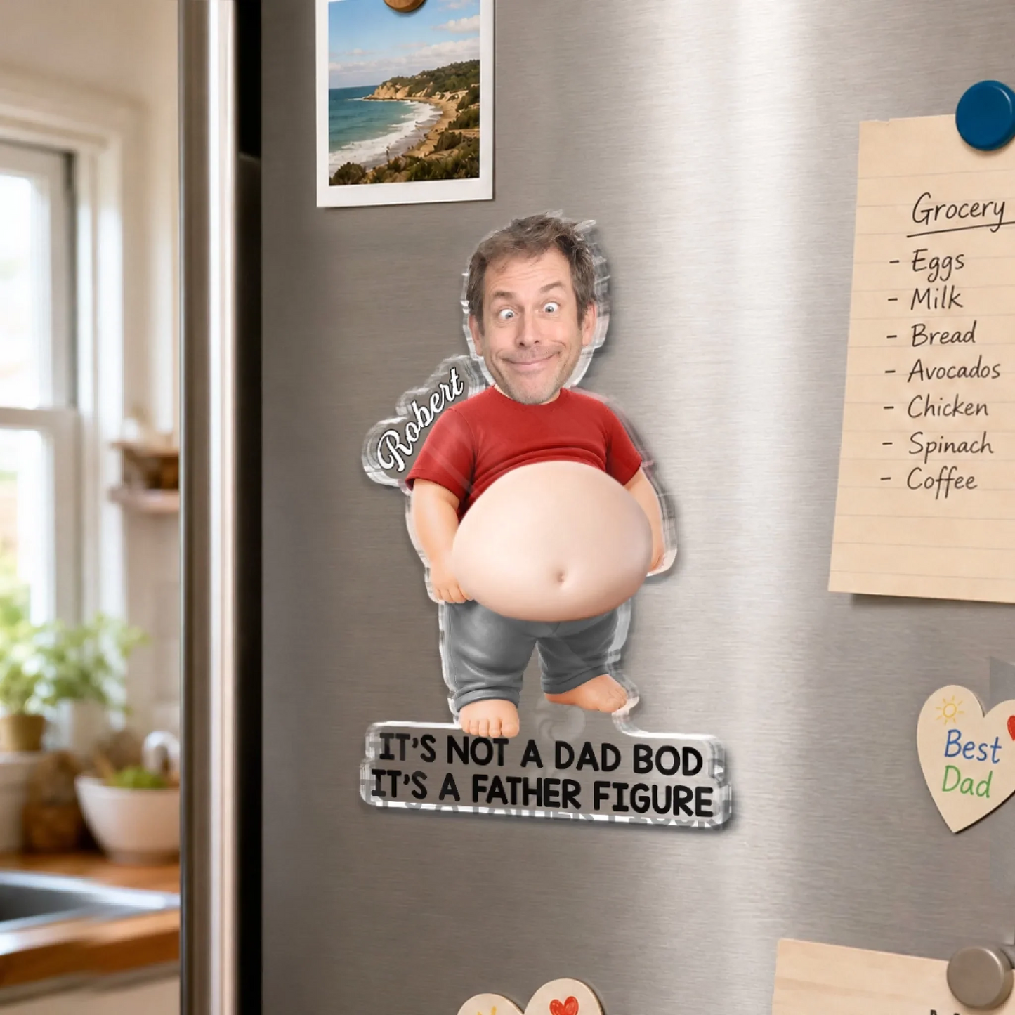 Custom Photo Dad Bod Belly Squishy Acrylic Fridge Magnet - Personalized Father's Day Funny Gifts For Dad, Grandpa