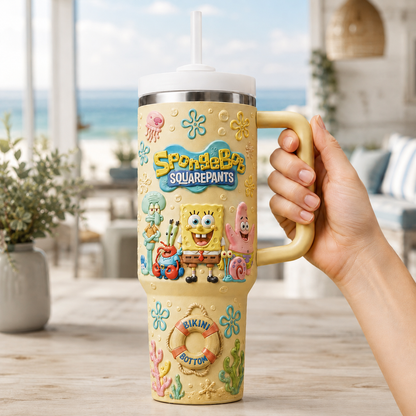Ocean Friends Tumbler With Handle - Personalized Yellow Friend Gifts