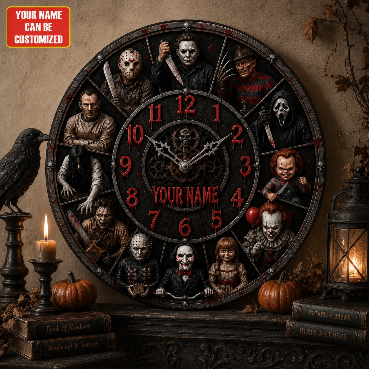 Halloween Horror Character Acrylic Wall Clock – Personalized Horror Gift
