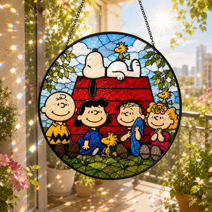 Cartoon Friends Stained Glass Window Hanging - Personalized Gift