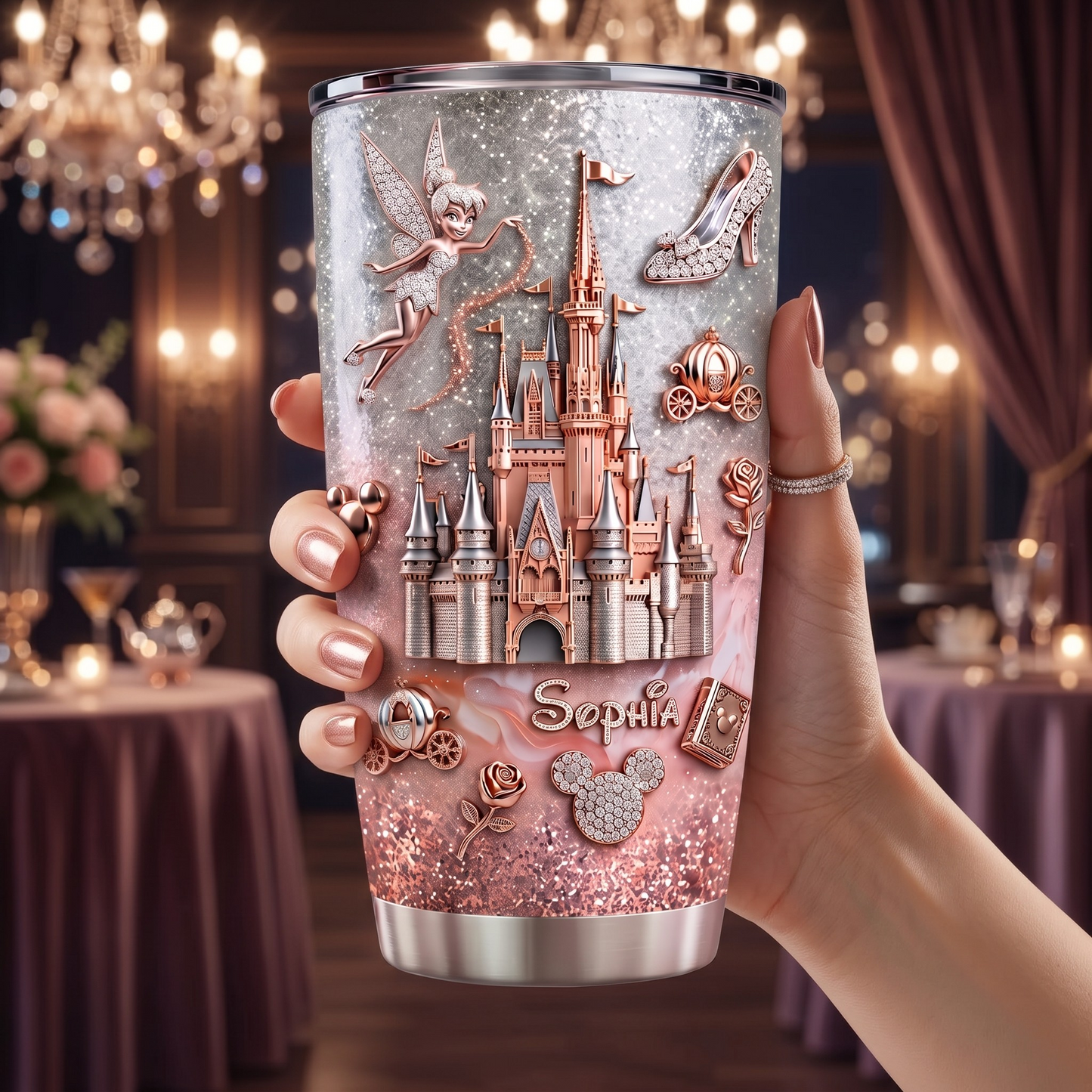 Personalize Pink Magic Castle Tumbler - Custom Name Starry Tumbler