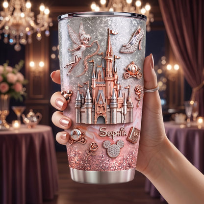 Personalize Pink Magic Castle Tumbler - Custom Name Starry Tumbler