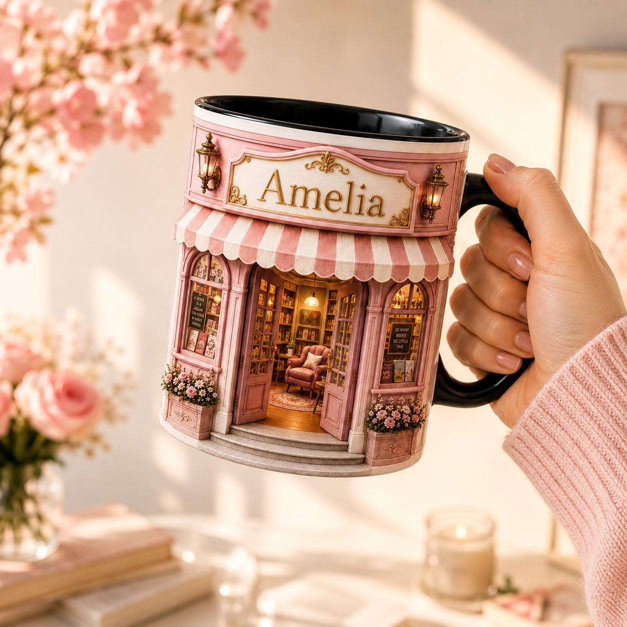 Personalized Book Lover Mug – Custom Bookshop Coffee Mug with Name