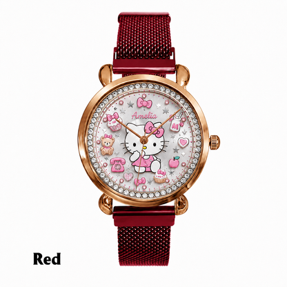 Personalized Pink Bow Cat hand Watch – Custom Name Gift for Her