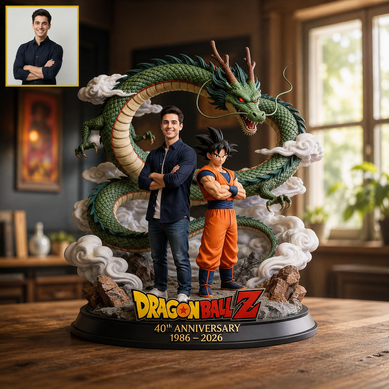 Personalized Anime Dragon Warrior Figurine – Custom Photo Fantasy Acrylic Plaque